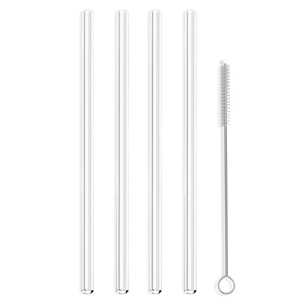 NIB Hummingbird Set 4 Glass Classic Clear Straight Drinking Straws Eco-Friendly